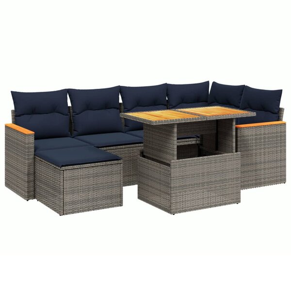 vidaXL Salon de jardin 7 Pièces avec coussins gris résine tressée