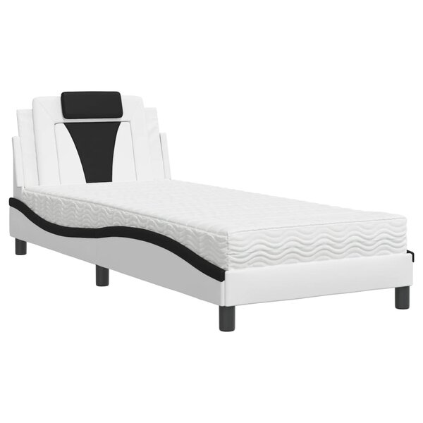 vidaXL Lit Viana avec matelas blanc et noir 90x200 cm similicuir