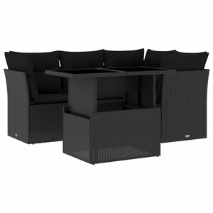 vidaXL Salon de jardin 5 Pièces avec coussins noir résine tressée