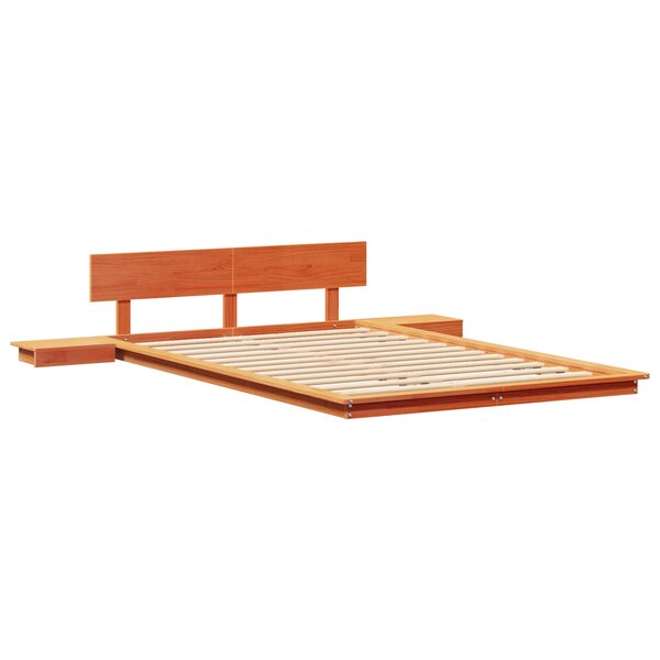 vidaXL Cadre de Lit avec Tables de Nuit Marron Ciré 120x200cm Bois Massif