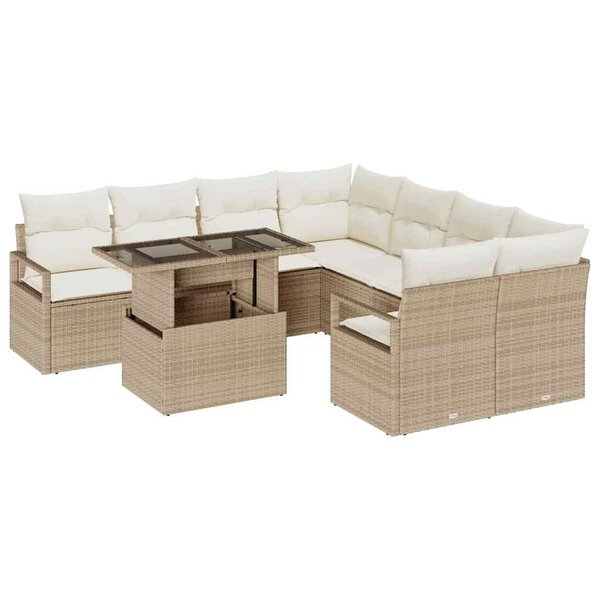 vidaXL Ensemble de canapé de jardin 9 Pièces Beige Poly rotin