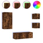 vidaXL Meuble TV muraux 4 Pièces avec lumières LED chêne fumé