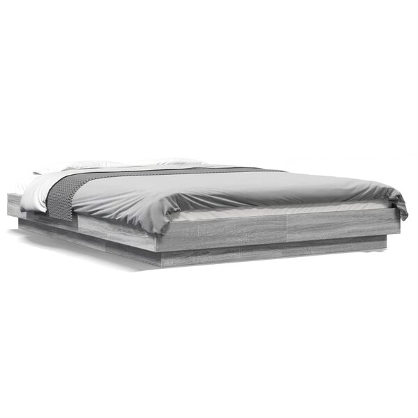 vidaXL Cadre de lit et lumières LED sans matelas sonoma gris 140x200cm