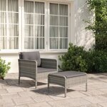 vidaXL Salon de jardin 2 Pièces avec coussins Gris Résine tressée