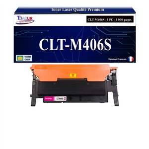 T3AZUR - Toner compatible avec Samsung CLT-M406S pour Samsung CLP360 CLP365 CLP365W CLX3300 CLX3305 CLX3305FN CLX3305FW CLX3305W C410W C460FW C460W - Magenta