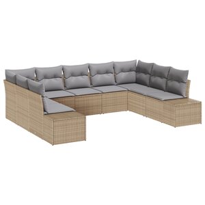 vidaXL Ensemble de Canapés de Jardin 9 Pièces avec Coussins Beige Rattan synthétique