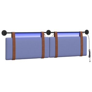 vidaXL Tête de lit suspendue Avec lumière LED Bleu denim PU antique