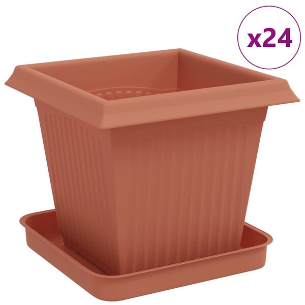 vidaXL Pots de plantes 24 Pièces Rouge brique 16 x 16 x 14 cm Plastique