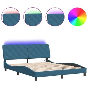 vidaXL Cadre de lit avec LED sans matelas bleu 160x200 cm velours