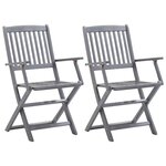vidaXL Chaises pliables d'extérieur lot de 2 et coussins Bois d'acacia