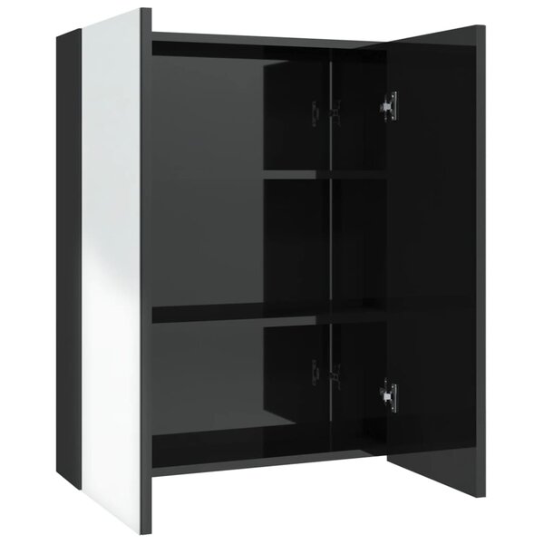 vidaXL Armoire à miroir de salle de bain 60x15x75 cm MDF Noir brillant