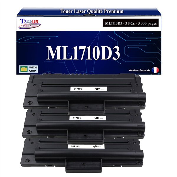 T3AZUR - 3x Toners  compatibles avec Samsung ML-1710D3 pour Samsung ML-1410 ML-1500 ML-1510 ML-1520 ML-1520P ML-1710 ML-1710P ML-1740 ML-1750 ML-1755 MSYS-750 MSYS-755P
