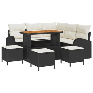 vidaXL Ensemble de canapé de jardin avec coussin 9 Pièces Noir Poly rotin