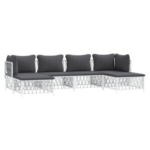 Salon de jardin meuble d'extérieur ensemble de mobilier avec coussins 6 pièces blanc acier 02_0018318
