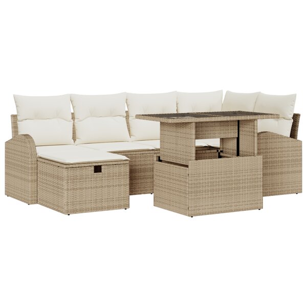 vidaXL Ensemble de Canapé de Jardin 7 Pièces avec Coussins Rattan Poly Beige
