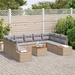vidaXL Ensemble de canapé de jardin 10 Pièces Beige Poly rotin