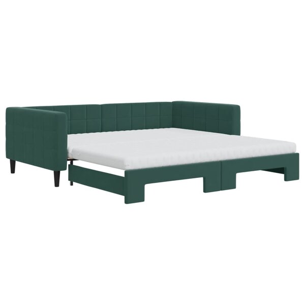 vidaXL Lit de jour et gigogne et matelas vert foncé 100x200 cm velours