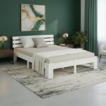 Lit en Bois 140x200 cm Blanc - Lit Double avec Matelas à ressorts - Massif