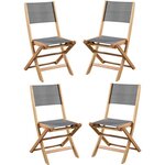 Lot de 4 chaises de jardin en bois d'acacia FSC et assise textilene - 50 x 57 x 90 cm - Gris