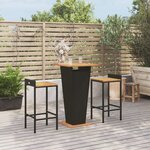vidaXL Ensemble de bar jardin 3 Pièces noir poly rotin/bois massif acacia