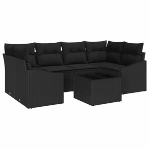 vidaXL Ensemble de canapé de jardin avec coussin 7 Pièces Noir