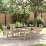 Ensemble de salle à manger de jardin 7 pièces avec coussins beige en poly rotin