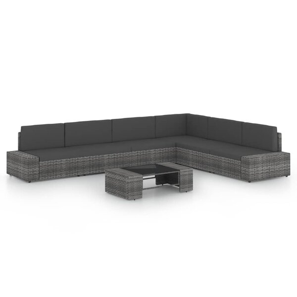 Salon de jardin meuble d'extérieur ensemble de mobilier 7 pièces avec coussins gris résine tressée 02_0017223