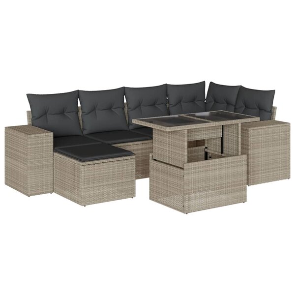 vidaXL Salon de jardin avec coussins 7 Pièces gris clair résine tressée