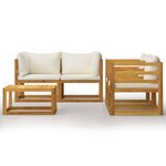 Salon de jardin meuble d'extérieur ensemble de mobilier 5 pièces avec coussin crème bois d'acacia solide 02_0016295