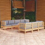 vidaXL Salon de jardin 8 Pièces avec coussins gris Bois de pin massif