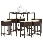 vidaXL Ensemble de bar de jardin avec coussins 7 Pièces marron poly rotin