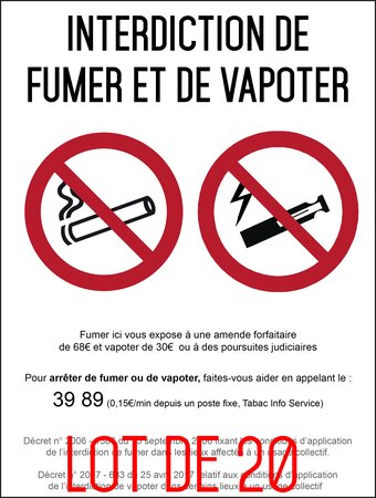 Autocollant vinyl - interdiction interdit de fumer et vapoter - l.148 x h.210 mm uttscheid x 20