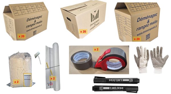 Kit Déménagement T4 - Pack Cartons et Fournitures pour Logement 4 Pièces - Fabriqué en France - Prêt à l'Emploi