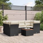 vidaXL Salon de jardin 7 Pièces avec coussins noir résine tressée