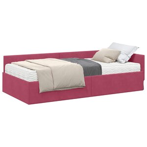vidaXL Cadre de lit d'angle avec matelas 2 pc Bordeaux 90 x 200 cm
