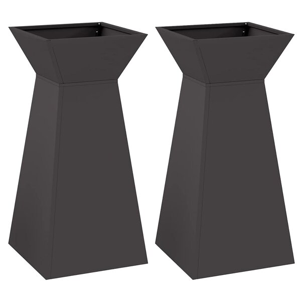vidaXL Pots de jardin   2 pièces avec bol noir  dimensions 35x35x73 cm  en acier.