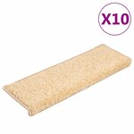 vidaXL Tapis d'escalier 10 pièces 65 x 21 x 4 cm Crème Bord rectangulaire