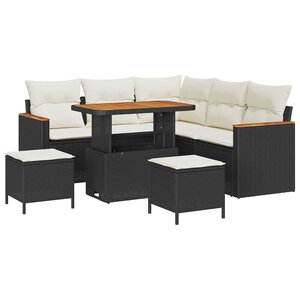 vidaXL Ensemble de canapé de jardin avec coussin 8 Pièces Noir Poly rotin