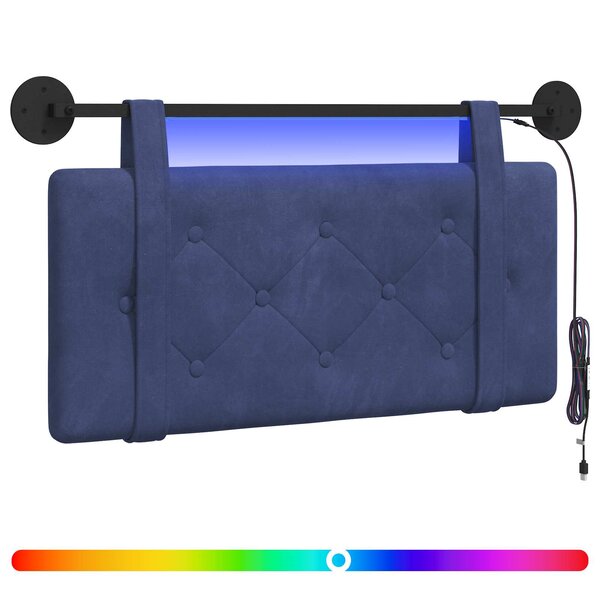 vidaXL Tête de lit suspendue Avec lumière LED Bleu police Velours