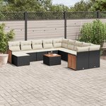 vidaXL Salon de jardin 12 Pièces avec coussins noir résine tressée