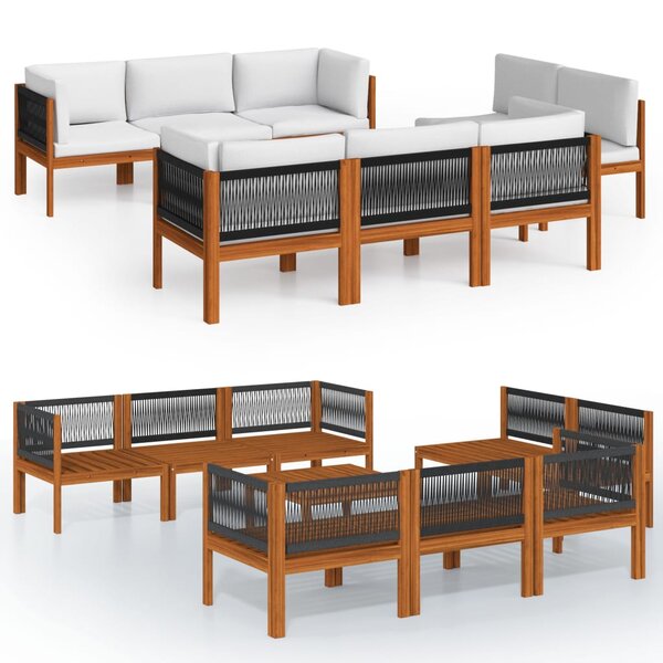 vidaXL Salon de jardin 9 Pièces avec coussins Crème Bois d'acacia solide