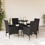 vidaXL Ensemble à manger de jardin et coussins 5 Pièces noir rotin verre