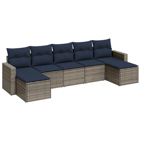vidaXL Salon de jardin 7 Pièces avec coussins gris résine tressée