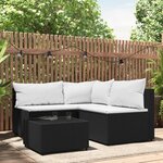 vidaXL Salon de jardin 4 Pièces avec coussins Noir Résine tressée
