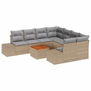 vidaXL Ensemble de canapé de jardin 9 Pièces Beige Poly rotin