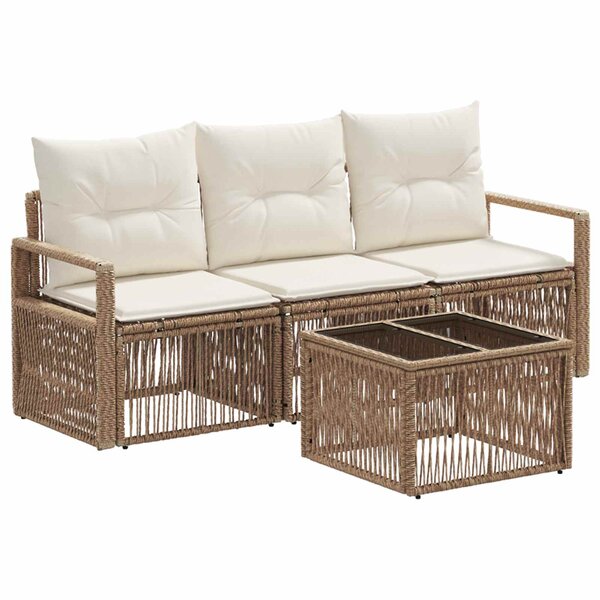 vidaXL Ensemble de canapé de jardin 4 Pièces Beige polyrotin