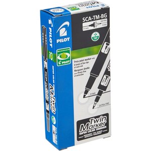 Marqueur TWIN MARKER BEGREEN indélibile noire 2 pointes ogives fine et moyenne x 10 PILOT