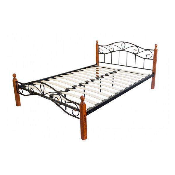 Design metal lit double 160 x 200 cadre de lit lattes bois neuf noir brun