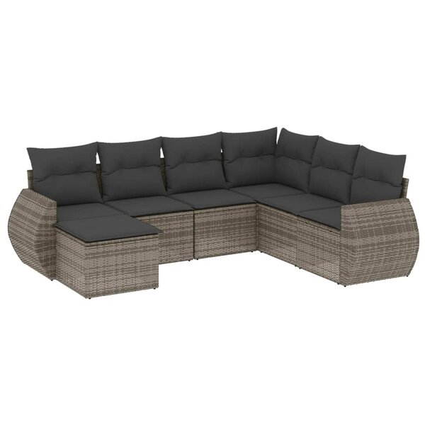 vidaXL Salon de jardin avec coussins 7 Pièces gris résine tressée