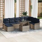 vidaXL Ensemble de canapé de jardin avec coussin 9 Pièces Gris polyrotin